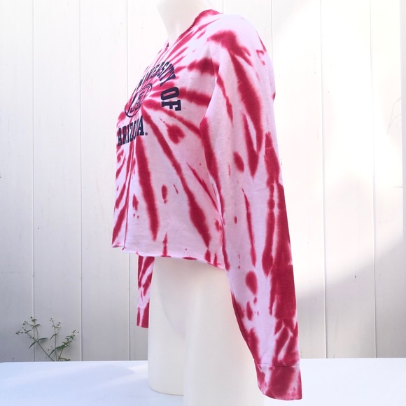VS PINK University of Arizona Pink/Red Tie Dye Collegiate Long Sleeve Tee - Picture 2 of 4